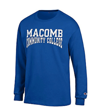 Macomb Community College blue long sleeve shirt